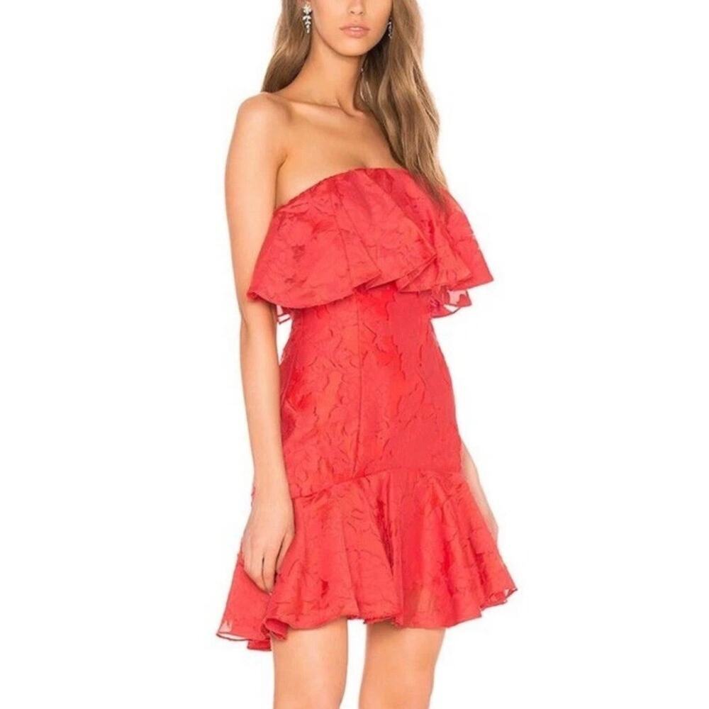 Keepsake Strapless Red Floral Ruffle Mini Dress Size M